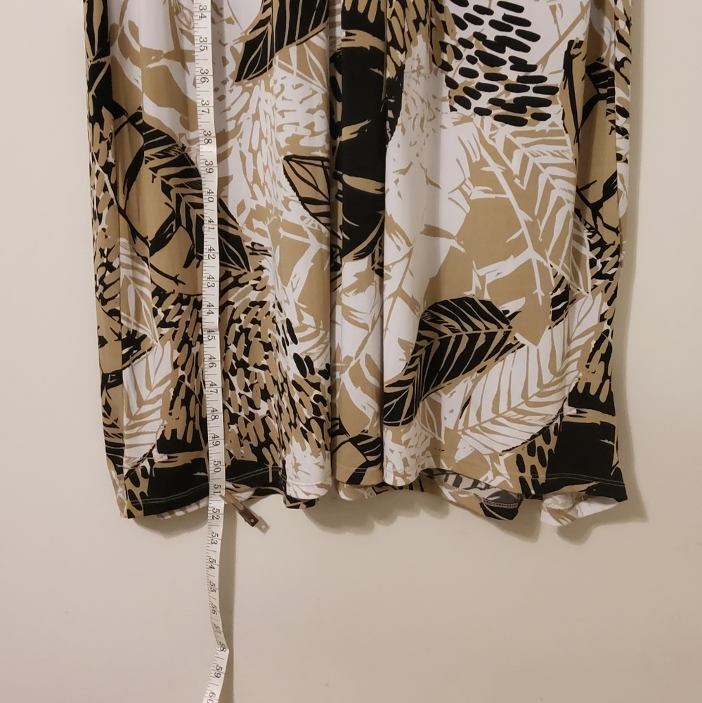 Jacklyn Smith Tan/Black/White Leaf Print Sleeveless Surplice Beaded Maxi Dress - Picture 3 of 7